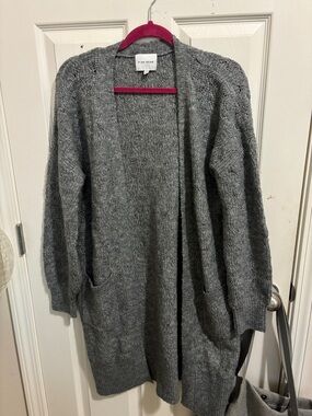 Pink Rose Gray Open-Front Knit Cardigan with Pockets